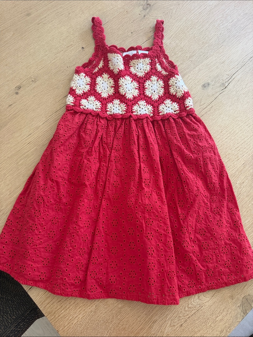 Zara Red Dress with Cream Crochet Bodice